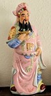 Vtg Chinese Fortune Statue Cai Shen  god Of Wealth  20  Porcelain Rose   Gold