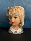 Vintage Lady Head Vase Relpo Blonde In Denim Blue 6   