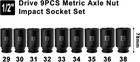 9pcs 1 2 Inch Drive Deep Impact Socket Set  29-38mm  Spindle Axle Nut Sockets  M