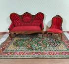 Dollhouse Miniature Rug Large Green Red Gold 9  X 6  With Fringe 1 12 Scale