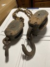 Antique Wooden Block   Tackle Double   Single Steel Wheels   Hook Farm Pulley