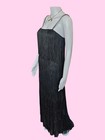 Vtg 60 70s Long Black Fringe Dress Sz S Rhinestone Straps Fred Perlberg Flapper 