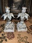 Pair Vintage Hollywood Regency Style Ornate  Brass  Candlestick Holders