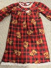 Vintage Candlesticks Red Plaid Girls Nightgown 3t Usa  Lace Collar Bears Hearts