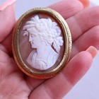 Antique Shell Cameo Brooch Flora Goddess  Gold Double Frame - No Tariff