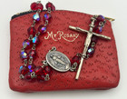 Vtg  Creed Sterling Silver Crucifix Faceted Ab Crystal Beads Rosary pouch 48 15g