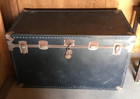 Large Antique Wood   Metal Steamer Trunk Coffee Table Storage Chest Box 43x26x24