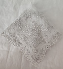 Vintage Madeira Linen Heavy Embroidered Bridal Wedding Hankie- 11  X 11 