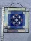 Stained Glass Window Wall Hanger Blue And White 14x14 Inch Geometric Design
