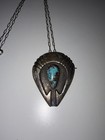 Joe Quintana Sterling Silver Turquoise Pin Pendant With Chain Signed Vintage