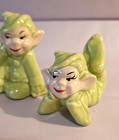4 Vintage Mcm 1950 s Gilner Ceramic Green Elf  Pixie  Sprite Christmas Figurines