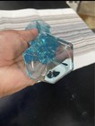 Unmarked Blue Glass Pedestal Vase Decorative With Scalloped Rim