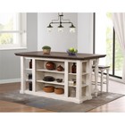 French Chic Dropleaf Kitchen Island Bar Antique White   Walnut Brown Wood