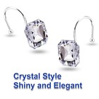12 Pcs Square Clear Rhinestones Decorative Shower Curtain Hooks Stainless