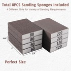 8pcs Sanding Sponge  Blocks Of 60 80 120 220 Assorted Grits    