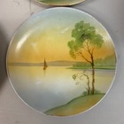 Set Of 6 Antique Nippon Hand Painted Plate Sailboat Tree Pattern Rising Sun Mark