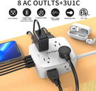 Surge Protector Power Strip Flat Plug Extension Cord- 8 Widely Outlets With 4 Us