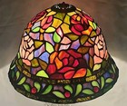 Rare  Vtg Stained Glass Tiffany Style Flowers Roses Beaded 12  Lamp Shade Only
