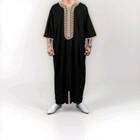 Men   s Black Moroccan Style Thobe Kaftan     Gold Embroidery Abaya Jubba   Islamic