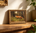 Vintage Gold Framed Red Fox Wall Art  Forest Wild Fox Oil Painting Canvas Print 