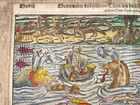 Sea Monster Chart 1598 Sebastian Munster Large Unusual Antique Map 16th Century