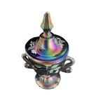 Fenton Carnival Glass Lidded Dolphin Urn - Hand Painted By D  Barbour - Vintage