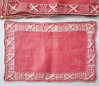 Set Of Six Italian Deruta Sfilato Handwoven Linen Placemats   Napkins Coral Pink