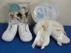 3 Antique Vintage Toddler White Fur Lined  Brown Saddle  White Leather Shoes