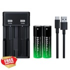 18650 Rechargeable Battery  3 7v 9900mah  Flat Top  2 Pack W  Charger 