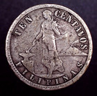 Silver Coin 1908-s Philippines  United States Administration 10 Centavos  Early