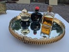 Vintage Lazy Susan With Mirror Surface Vanity Tray Gold Brass Filigree