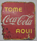 Rare Early Coca Cola Porcelain Sign Double Side 5 Cents Spanish 19x17 Inches