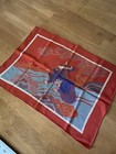 Antique Vtg Chinese Red Silk Scarf Art Lucky Qilin 18  X 13  Hand Hemmed 18 x13 