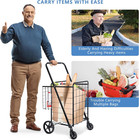 Folding Shopping Cart With Wheels And Double Basket For Groceries Laundry Book L