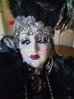 Unique Creations Lady Face Mask Wall Hanging Decor - Roaring 20s Feathers Signed