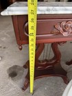 Vintage Victorian Marble Top  Tables  Anne Style W harp Base Parlor Table Set
