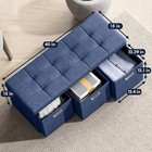 Storage Ottoman Bench Upholstered End Of Bed Bench Linen Footrest Seat navy Blue