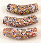 3 Old Venetian Glass Chevron Pattern Millefiori Elbow African Trade Beads Chips
