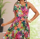 14 Ashro Pink Green Floral Formal Wedding Church Party Akena Pleated Maxi Dress