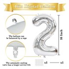 Number Balloon 16 Inch 10 Pcs Silver 0-9 Birthday Number Balloons