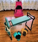 Folding Garden Kneeler Stool Bench Seat Eva Pad   Pouch   2 Pair Gloves   Apron