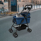 Pet Dog Cat Stroller Travel Carriage 4-wheel foldable Carrier Cart   Basket Blue