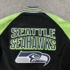 Seattle Seahawks Jacket Mens Large Black Green Suede Leather Logo Embroidered