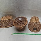 Set Of 3 Woven Wicker Baskets Rustic Farmhouse Storage Decor Round   Oval