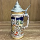 German Lidded Beer Stein Pewter Lid Scenic Relief Garmisch-partenkirchen