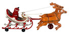 Vtg 1930 s Hubley Heavy Cast Iron Santa Sled   Flying Reindeer On Wheels