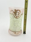 Antique Hand-painted Frosted Art Glass Vase Floral Gold Enamel Pink Green