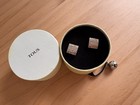Authentic Tous Sterling Silver Square Stud Earrings Engraved Bear Girl Motif