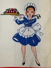 Vintage Linen Kitchen Tea Towels Pair Chef Maid Red Trim Cottage Farmhouse Decor