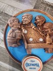 Vintage Light Olympia Beer 3d Men Playing Shuffleboard Plastic Wall Sign 13 x14 